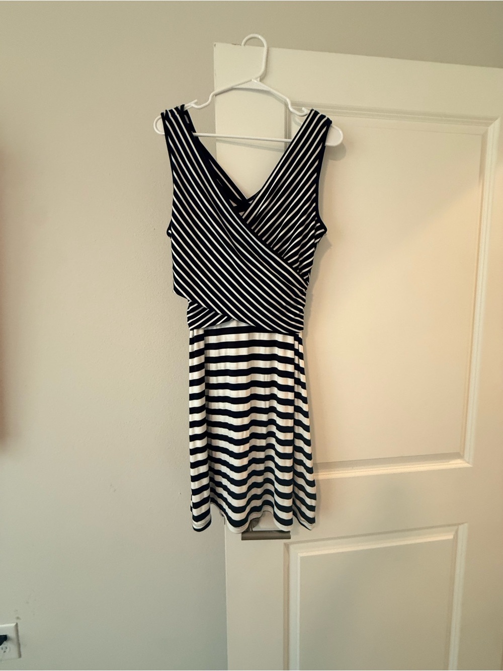 Market & Spruce Black and White Striped Wrap-Style Midi Dress